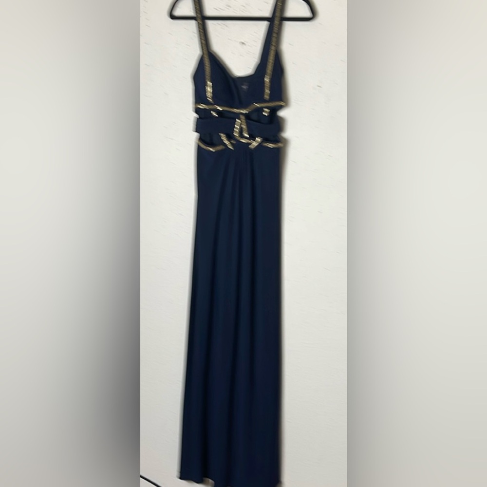 Betsy & Adam Dark Blue Cut Put Beaded Embellished Gown Size 10 - Picture 2 of 7